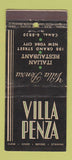 Matchbook Cover - Villa Penza Italian Restaurant New York City 21 Strike Feature