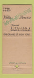 Matchbook Cover - Villa Penza Italian Restaurant New York City 21 Strike Feature