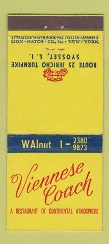 Matchbook Cover - Viennese Coach Syosset LI NY 21 Strike Feature