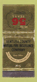 Matchbook Cover - Ventural County Insurance CA 1954 WORN 21 Strike Feature