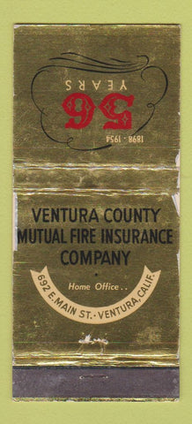 Matchbook Cover - Ventural County Insurance CA 1954 WORN 21 Strike Feature