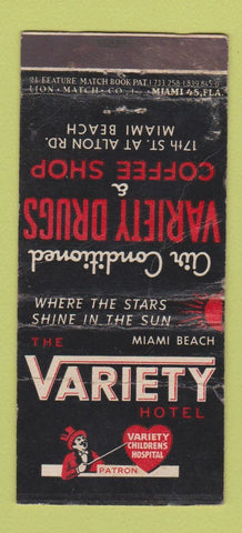 Matchbook Cover - Variety HOTel Miami Beach FL WORN 21 Strike Feature