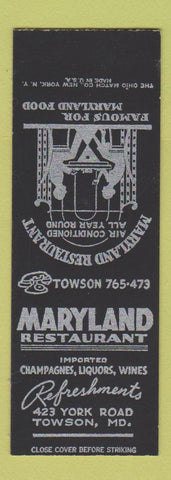 Matchbook Cover - Maryland Restaurant Towson MD SAMPLE