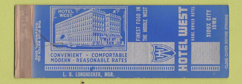 Matchbook Cover - Hotel West Sioux City IA WEAR SAMPLE