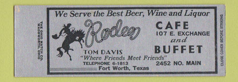 Matchbook Cover - Rodeo Cafe Fort Worth TX Full Length SAMPLE