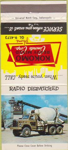 Matchbook Cover - Kokomo Ready Mix Concrete IN? 30 Strike