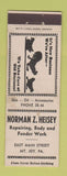 Matchbook Cover - Norman Heisey Auto Body oil gas Mount Joy PA