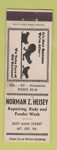 Matchbook Cover - Norman Heisey Auto Body oil gas Mount Joy PA