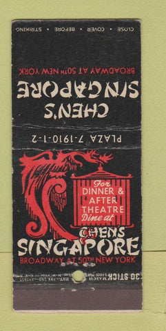 Matchbook Cover - Chen's Singapore Chinese New York City 30 Stick