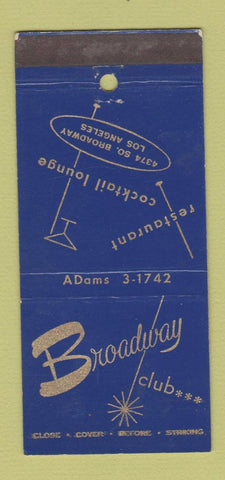 Matchbook Cover - Broadway Club Los Angeles CA 30 Stick