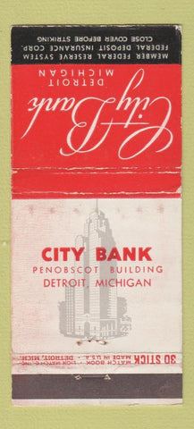 Matchbook Cover - City Bank of Detroit MI WEAR 30 Stick