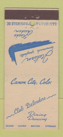 Matchbook Cover - Club Belvedere Canon City Colorado 30 Stick