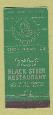 Matchbook Cover - Black Steer Restaurant Hallandale FL 30 Stick