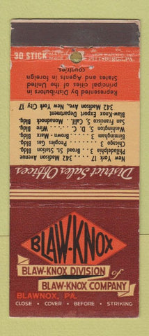 Matchbook Cover - Blaw Knox Blawnox PA Chemical 30 Stick
