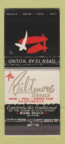 Matchbook Cover - The Biltmore Terrace Hotel Miami Beach FL 30 Stick