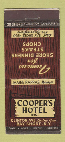 Matchbook Cover - Cooper's Hotel Bay Shore NY 30 Stick