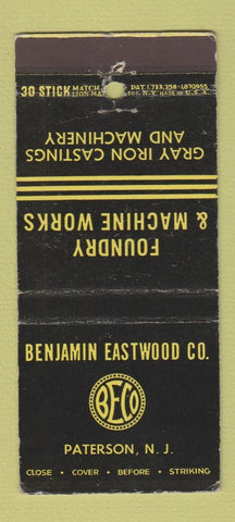 Matchbook Cover - Benjamin Eastwood Paterson NJ Iron Castings  30 Stick