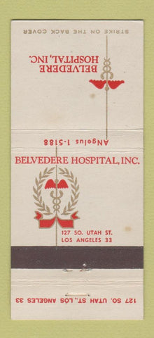 Matchbook Cover - Belvedere Hospital Los Angeles CA 30 Stick