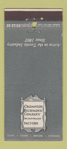 Matchbook Cover - Crompton Richmond Company New York City 30 Stick