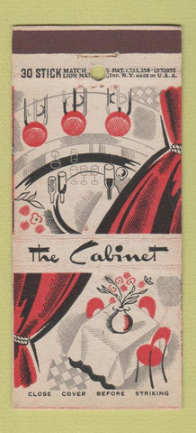 Matchbook Cover - The Cabinet Union City NJ restaurant WEAR 30 Stick