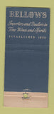Matchbook Cover - Bellows Wines Liquor New York City 30 Stick