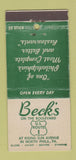 Matchbook Cover - Beck's Restaurant North Philadelphia PA 30 Stick