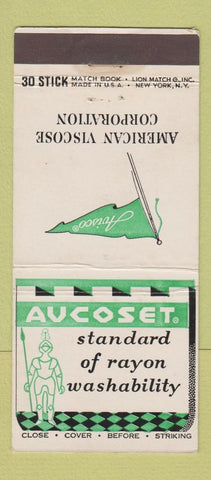 Matchbook Cover - Aucoset Rayon American Viscose WEAR 30 Stick