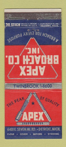 Matchbook Cover - Apex Broach Detroit MI 30 Stick