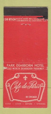 Matchbook Cover - Cafe de Paris Chicago IL WEAR 30 Stick