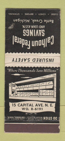 Matchbook Cover - Calhoun Federal Savings Battle Creek MI WORN 30 Stick