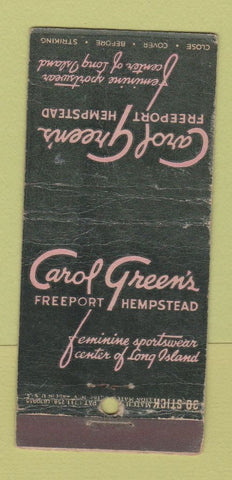 Matchbook Cover - Green's Women's Clothes Freeport Hempstead LI NY WEAR 30 Stick