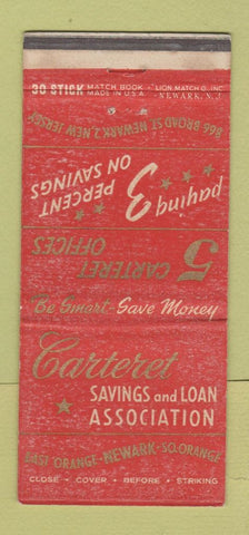 Matchbook Cover - Carteret Savings East Orange Newark NJ PRINTING ERROR 30 Stick