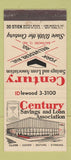 Matchbook Cover - Century Savings and Loan Baltimore MD 30 Stick