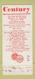 Matchbook Cover - Century Savings and Loan Baltimore MD 30 Stick