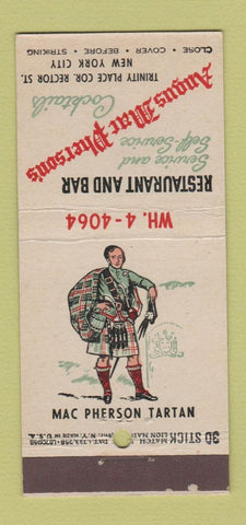 Matchbook Cover - Angus Mac Pherson's Restaurant New York City 30 Stick