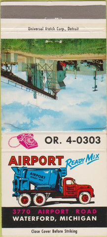 Matchbook Cover - Airport Ready Mix Concrete Waterford MI 30 Strike