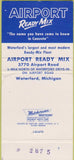 Matchbook Cover - Airport Ready Mix Concrete Waterford MI 30 Strike