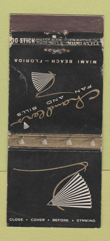 Matchbook Cover - Chandler Fan and Bill's Miami Beach FL WORN 30 Stick