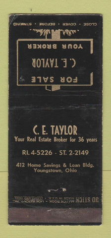 Matchbook Cover - CE Taylor Real Estate Youngstown OH WEAR 30 Stick