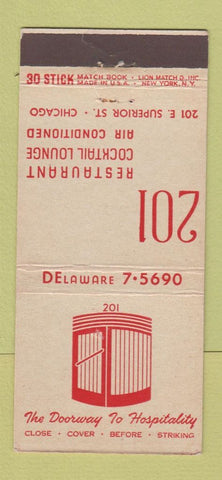 Matchbook Cover - 201 Restaurant Chicago IL 30 Stick