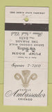 Matchbook Cover - Ambassador Hotel Chicago IL WHITE 30 Stick