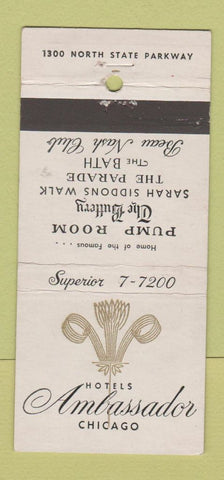 Matchbook Cover - Ambassador Hotel Chicago IL WHITE 30 Stick