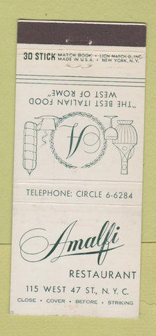 Matchbook Cover - Amalfi Restaurant New York City 30 Stick