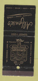 Matchbook Cover - Alfonse's Restaurant North Hollywood CA 30 Stick