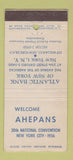 Matchbook Cover - Ahepans Convention New York City Banking 1956 30 Stick