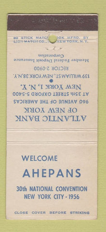 Matchbook Cover - Ahepans Convention New York City Banking 1956 30 Stick