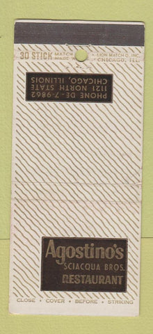 Matchbook Cover - Agostino's Sciacqua Bros Restaurant Chicago IL 30 Stick
