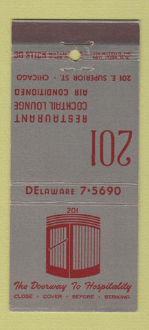Matchbook Cover - 201 Restaurant Chicago IL 30 Stick