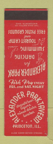 Matchbook Cover - Alexander Park Tavern Princeton IL SAMPLE