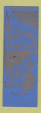 Matchbook Cover - The Gaiety Springfield IL restaurant SAMPLE